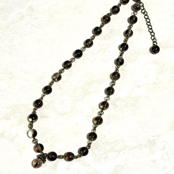Natural Smoky Quartz Adjustable Short Necklace, Genuine Gemstone + Bronze Acorn - Picture 5 of 13